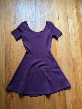 Purple Scoop Neck Fit-and-Flare Dress